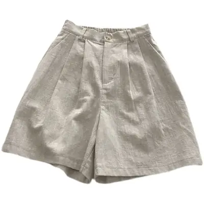 2025 Linen Wide Leg Shorts Japanese Style High Waist