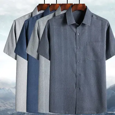 Men Blue Gray Striped Short Sleeve Shirt