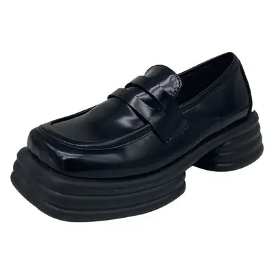 Women Square Toe Leather Loafers White Platform