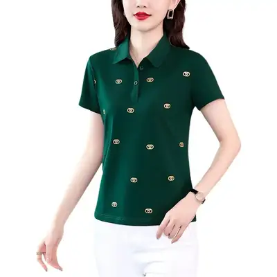 Women Printed Polo Shirt Green 2022 New
