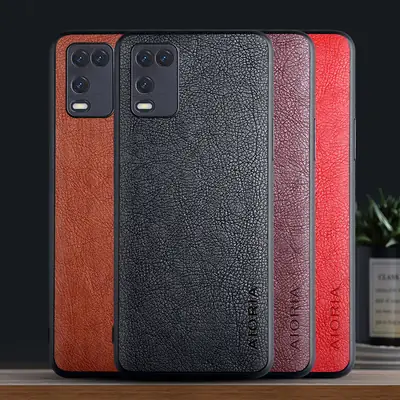 Oppo A55 Phone Case PU Leather Retro Litchi Pattern