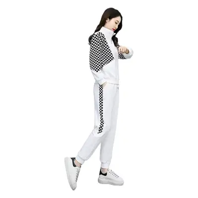 Women White Checkered Track Suit Spring 2025