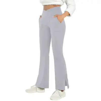 Women's Black Flat Leggings with Split Design