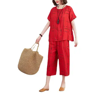 Women Korean Loose Western Wide Pants Summer Set