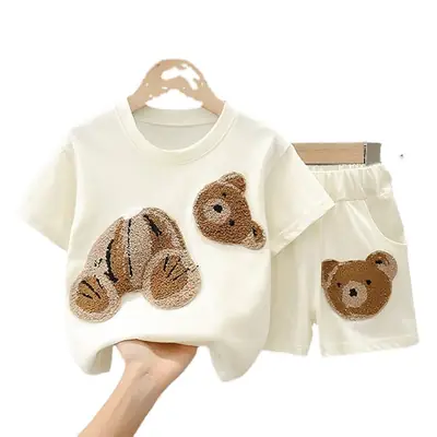 Kids 2Pc Green Bear Patch Suit Small Medium