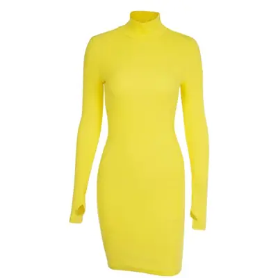 New Slim Fit High Neck Long Sleeve Hip Dress 2023