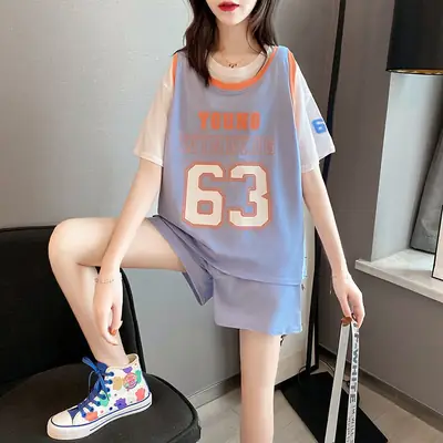 Plus Size 2025 Summer Casual Sports Suit Women Loose Shorts Set