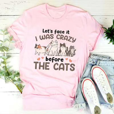Pink Cat Print T-Shirt for Women Crew Neck Short Sleeve