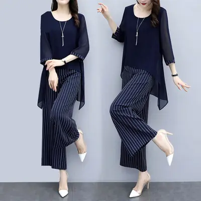 2022 Women's Belly Covering Suit Wide Leg Pants Chiffon Top