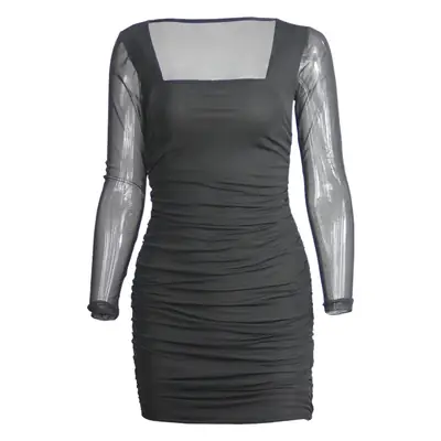 Black Long Sleeve Pleated Dress for Women