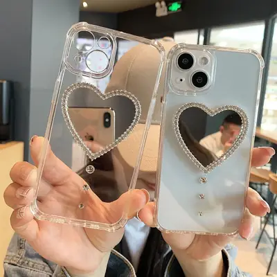 Rhinestone Heart Mirror Case for iPhone 17 Pro Max