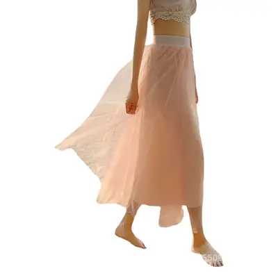White Three Layer Mesh Long Skirt Large Swing Midi