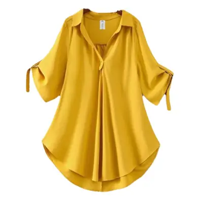 2025 Summer Yellow Plus Size Loose Fit Shirt