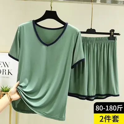 Women's Green Modal Pajama Set Large Summer T-Shirt Shorts