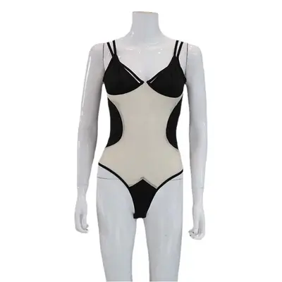 Women's Black Mesh Spliced Suspender Top High Elastic Tight Fitting
