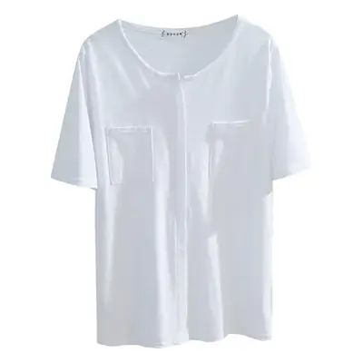 Women V-Neck Bamboo Cotton T-Shirt White Loose Summer