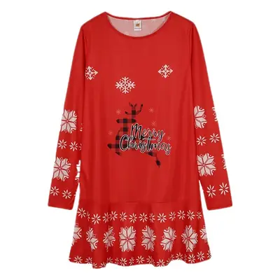 Red Christmas Letter Print Crewneck Dress for Women