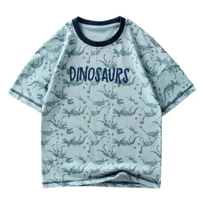 Kids Dino Print Short Sleeve T-Shirt Blue White