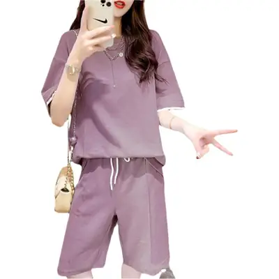 Women Casual Grey Shorts Set Summer Korean Style