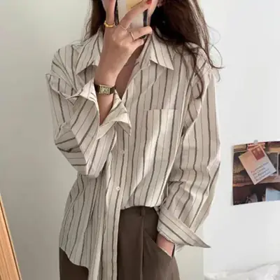 Korean Style Striped Cardigan Top with Long Sleeves