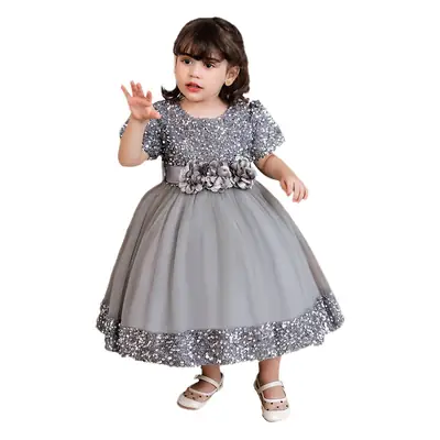 Green Flower Sequins Girl's Princess Dress