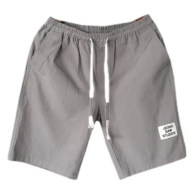 Men Linen Drawstring Shorts Olive Green Large