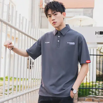 Men Black Polo T-Shirt Short Sleeve Off-Shoulder Casual