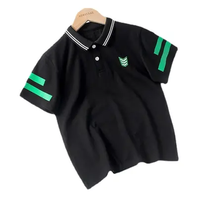 New Boys' 24 Summer Polo Shirt Grey Orange Stripes
