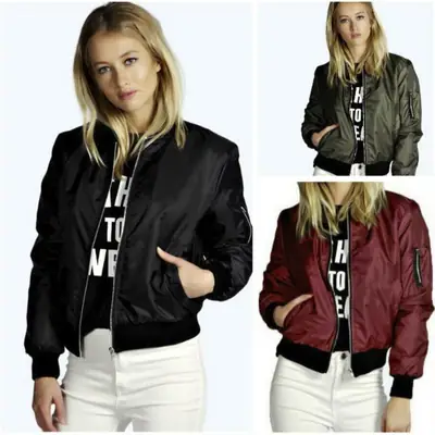 Black Bomber Jacket with White Print for Women