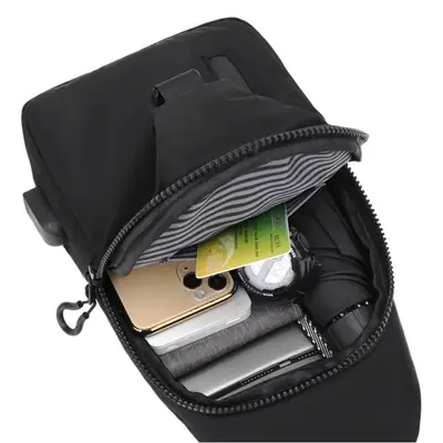 Black Korean Style Crossbody Bag for Men Waterproof Wearable
