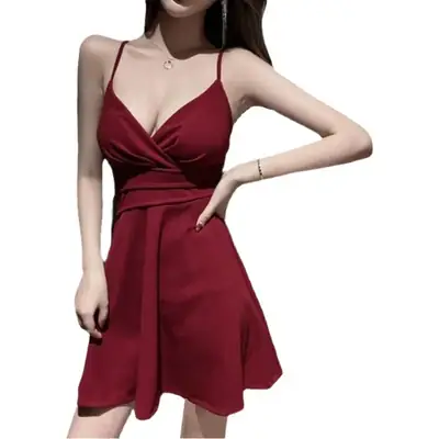 Black Low Cut A-Line Swimwear Dress for Women