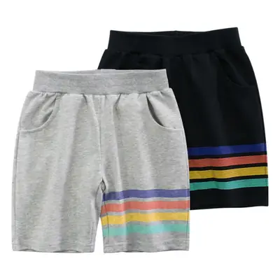 27Kids Korean Style Boys Shorts Gray Rainbow Stripes Dropshipping