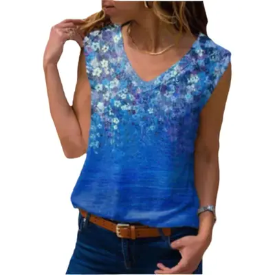 Red Floral Sleeveless T-Shirt for Women