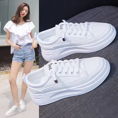 White Korean-style Women's Platform Sneakers