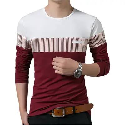 Men's Long Sleeve Striped Cotton T-Shirt Navy White