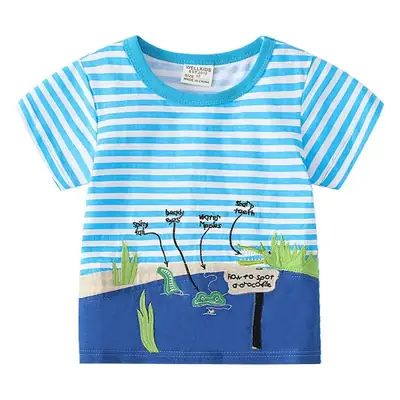 2023 Kids Cotton Striped T-Shirt Blue White Baby Cartoon