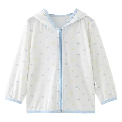 Baby Hooded Sunproof Jacket White Blue Modal