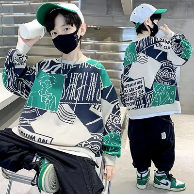 Boys Sweatshirt Spring 2025 Green White Graphic
