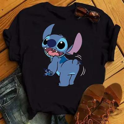 Women Lilo & Stitch Printed T-Shirt White Short Sleeve