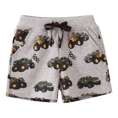Kids Cotton Car Print Shorts Gray Boys Girls