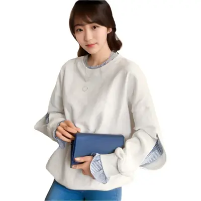 Women White Spined Loose Sweatshirt with Black Crossbody Bag