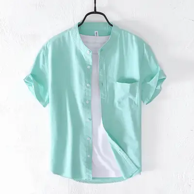 Men's Light Blue Pure Cotton Short Sleeve Shirt