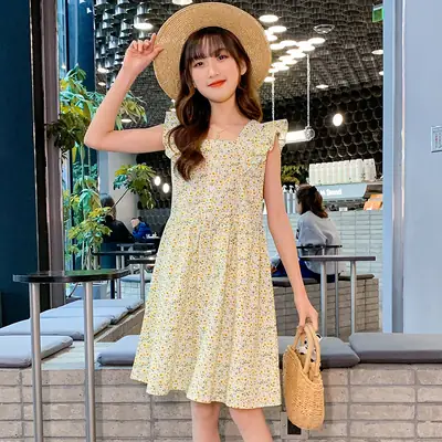 Girls' Cotton Floral Dress Blue White 2025