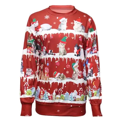 Women's 2022 Printed Christmas T-Shirt Round Neck Red