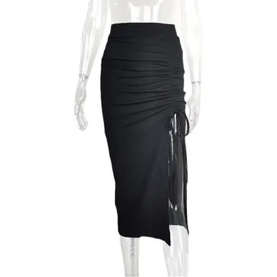 Black High Waist Split Slim Skirt for Women 2022
