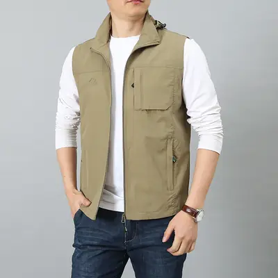 Men's Waterproof Hooded Vest Large Casual Outdoor Fishing Vest