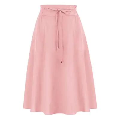 Women's Black Cotton Linen Skirt Mid-length A-shape Spring Pleated