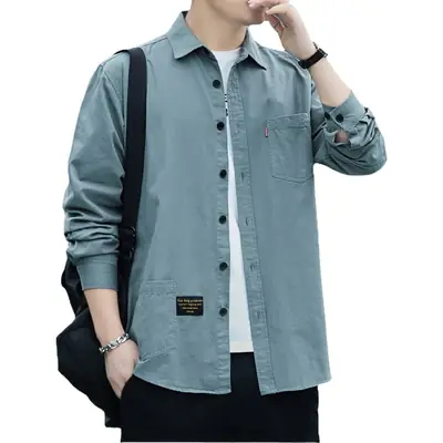 Men's Cotton Long Sleeve Shirt Tan Spring Autumn