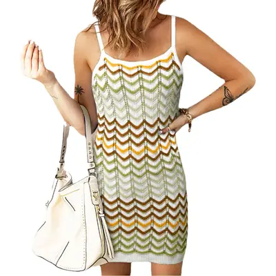 Women's 2023 Blue Wave Stripe Strap Dress
