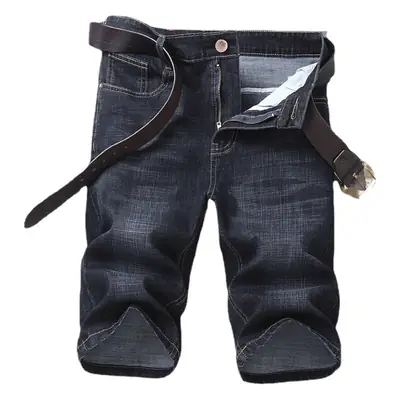 Men Denim Crop Shorts Straight Cut Slim Fit